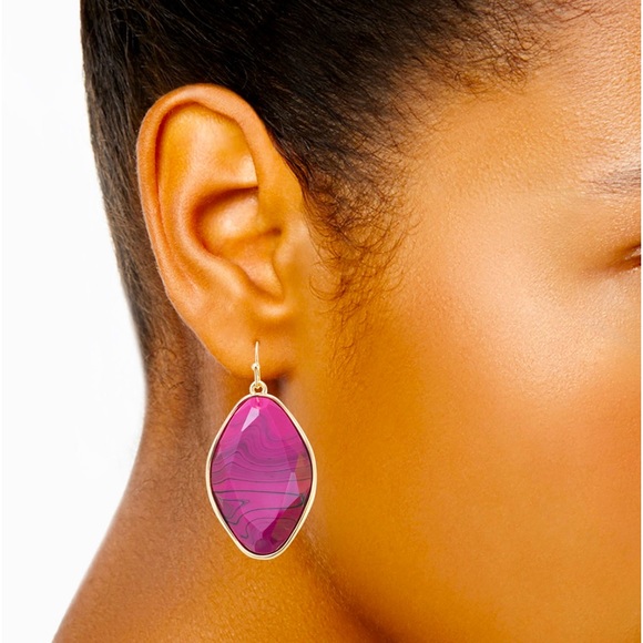 Gold-Tone Oval Color Stone Drop Earrings. Purple, drop earrings. - Picture 2 of 3